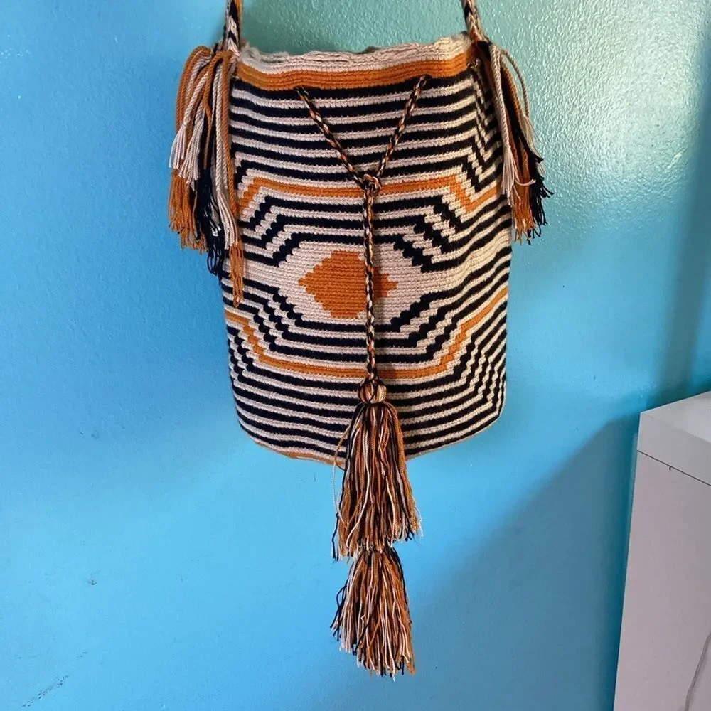 Wayuu Mochila Bag  Tribal Themed Bucket Purse Perfect for Beach Summer Pool